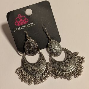 Paparazzi Silver Tribal Crescent Chandelier Earrings